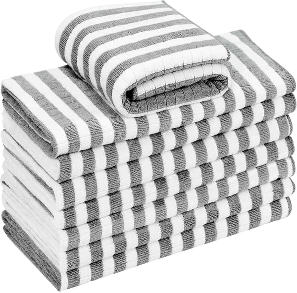 Microfiber Dish Towels, Super Absorbent, Soft and Thick Kitchen Towels, Plaid Designed with Hanging Loops, 65 x 45 cm, Grey