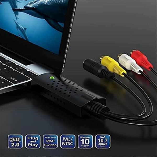 USB videoopptakskort, lyd- og videokonverterer for RCA til USB, konverterer Mini DV VCR Hi8 DVD til digital