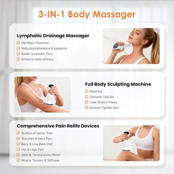4-i-1 Lymfedrænage Massager - Dybdegående Massage til Krop & Cellulite