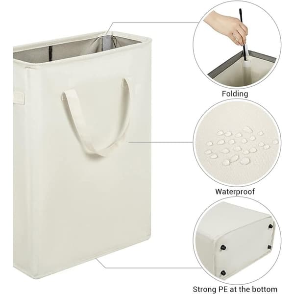 Tall Foldable Laundry Basket with Handles 45L Beige