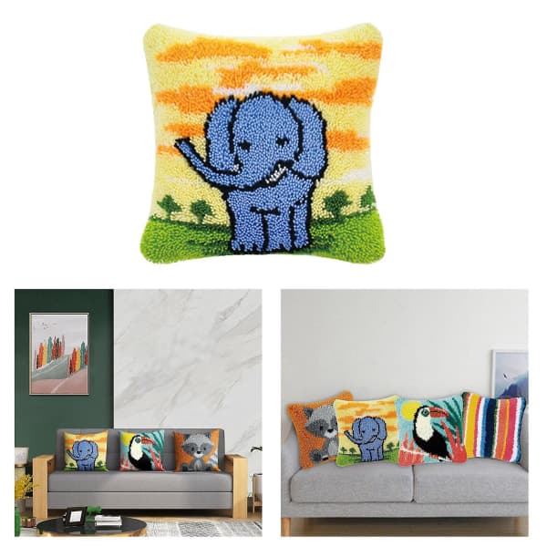 DIY Lås Krok Kit Kuddfodral Hantverk för Broderi Matta Elefant