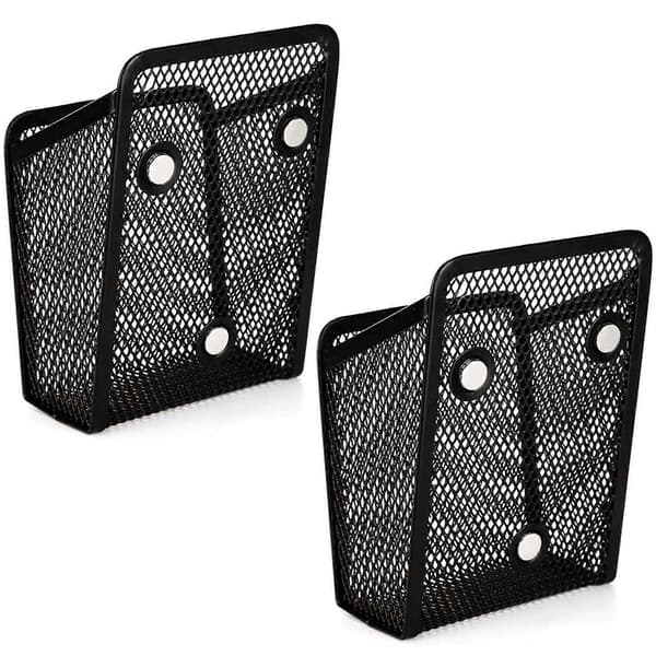 Magnetic Desktop Storage Box Metal Mesh Storage Box Office Supplies Mesh Pen Holder Sugar Holder Whiteboard Refrigerator Magnet 2-pack