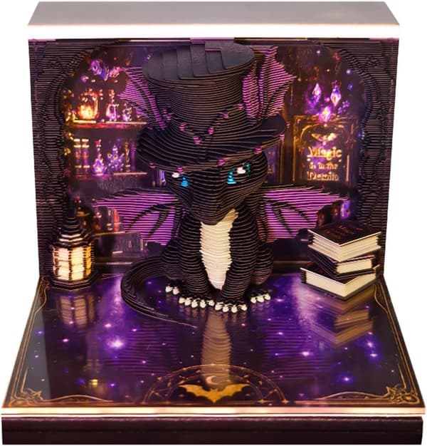 3D-notesblok, drageskulptur, skrivebordsornament, sporing -