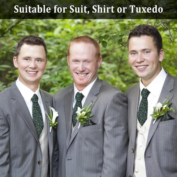 Blommiga slipsar för män Näsduk Manschettknappar Set, Bestman Slips Polyester Halsduk Bröllop Informell Balfest Mörkgrön - Dark Green