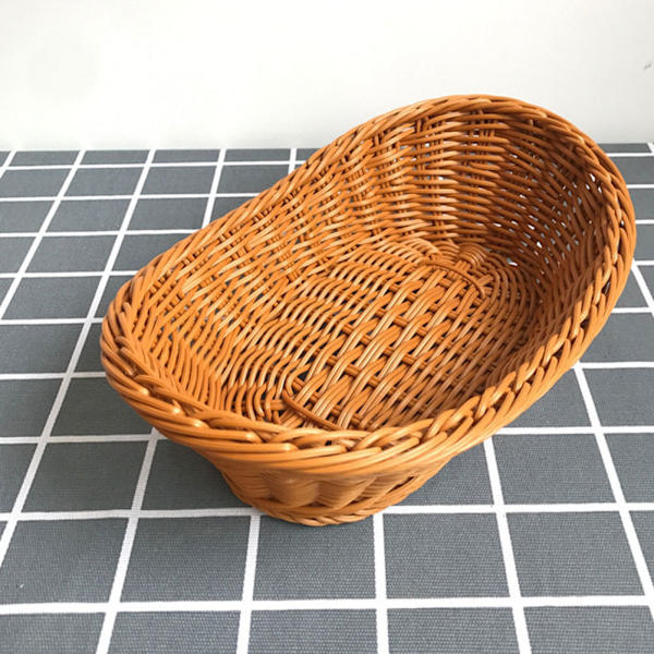 Oval Flätad Korg i Wicker Rustik Stapelbar Frukt Snacks Serveringskorg För Kök Restaurang Medium