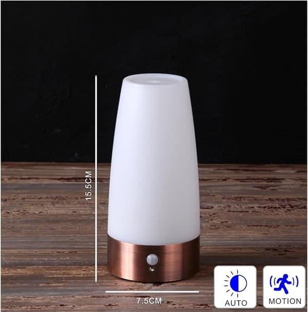 Bordlampe, Retro LED-natlampe, Sengelampe med trådløs PIR