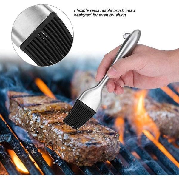 BBQ Oil Brush Heat Resistant Silicone Basting Brush Roasting Tool with Stainless Steel Handle for Baking, 20cm
