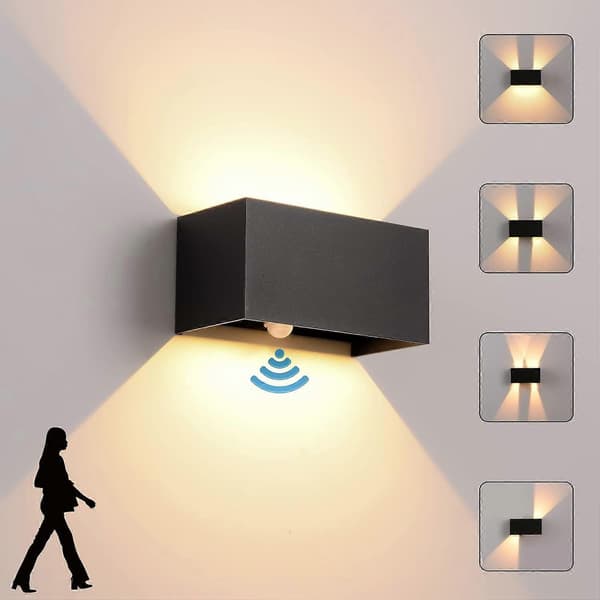 Indoor/Outdoor Wall Lamp with Motion Sensor, Modern 24W LED Wall Light, Waterproof IP65 Wall Sconce, 3000K Warm White Light