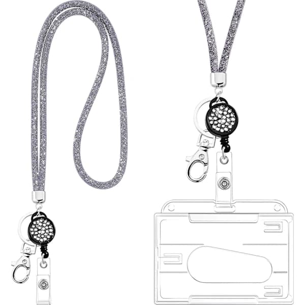 Luksuriøs nøglesnor med krystalperler, importeret nylonnetdesign for uovertruffen elegance (grå, 40 cm/15,75 tommer justerbar længde)