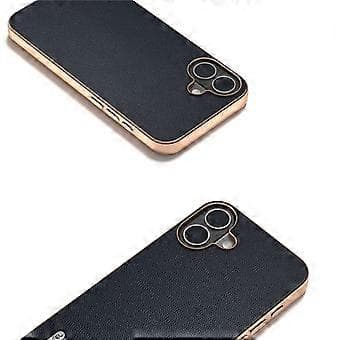 ABEEL Compatible Case for iPhone 16 Electroplating Genuine Leather PC Phone Case (Blue)