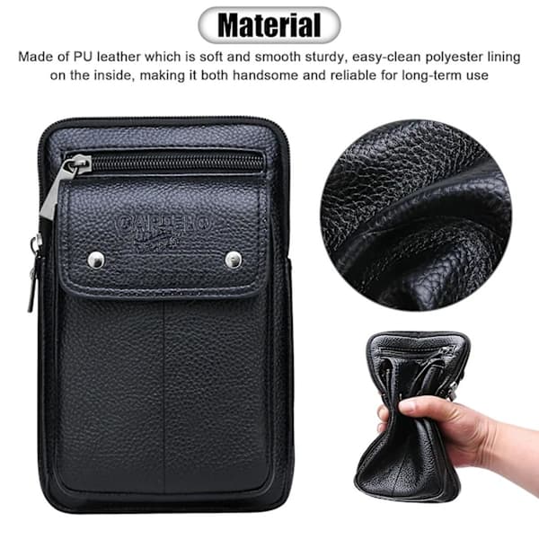 Leather Cell Phone Pouch for Men, Crossbody Phone Bag, Handbag with Adjustable Shoulder Strap, Fits iPhone 13 12 11 Pro