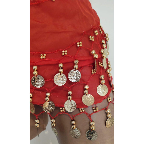 Scarf with gold-colored coins red