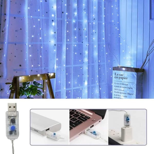 3 m 300 LED Gardinlampor Julbelysning (Vit)
