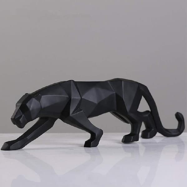 Svart panterskulptur prydnadsföremål geometrisk hartsskulptur Leopa