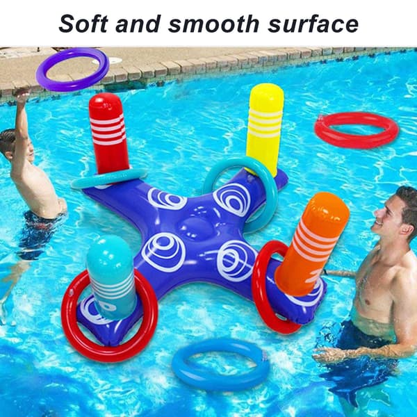 Inflatable Pool Ring Toss Game Pool Floats Toys Game Set with 4 Hoops and Air Pump Water Entertainment Interactive Game