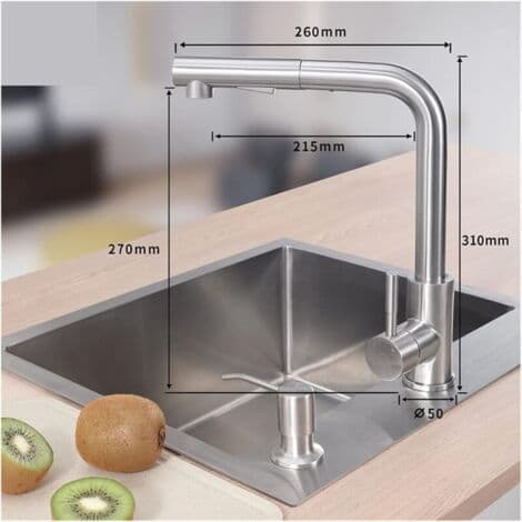 360° Swivel Kitchen Faucet with Pull-Out Spray, 2 Spray Patterns, Stainless Steel, Hot/Cold Water Connection - RAPANDA (FMY)
