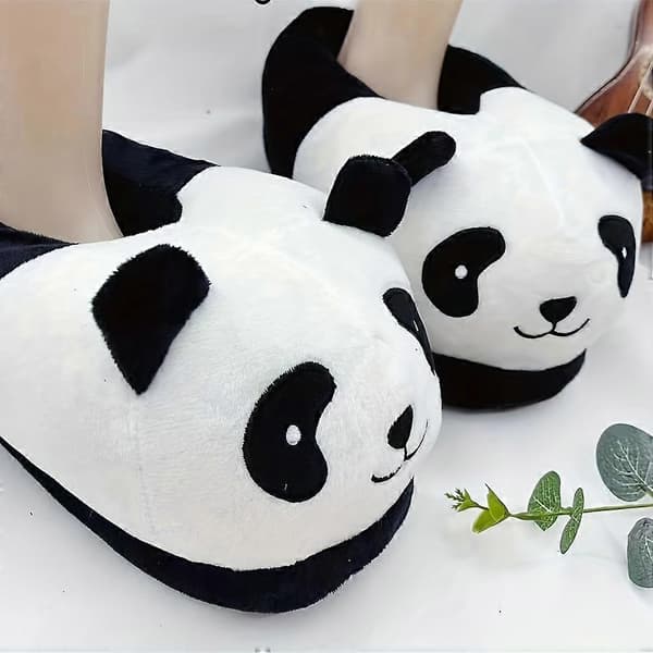 Tecknade panda tofflor inomhus halkfria varma förtjockade tofflor söta par förälder-barn bomullsskor
