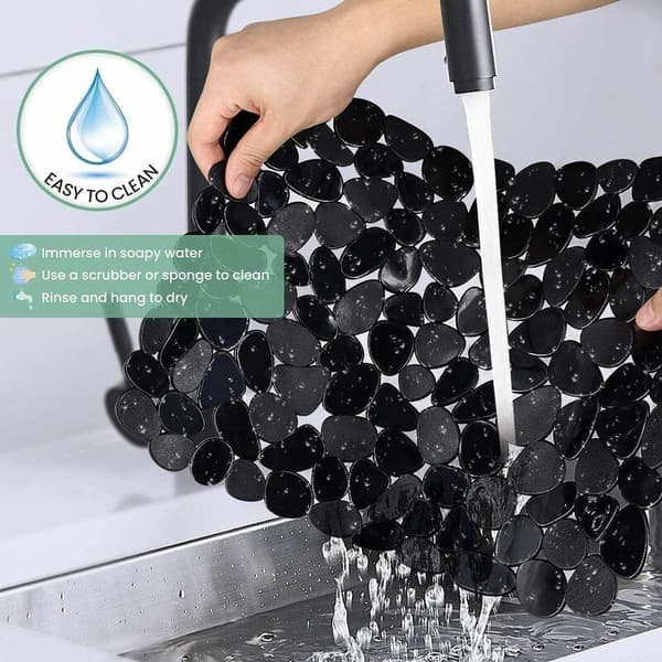 Sink Drain Protector, 2 Adjustable Sink Protector Mats, Black Stainless Steel Sink Mat, Dish Rack for Bathroom Kitchen Counter, 40 x 30 cm