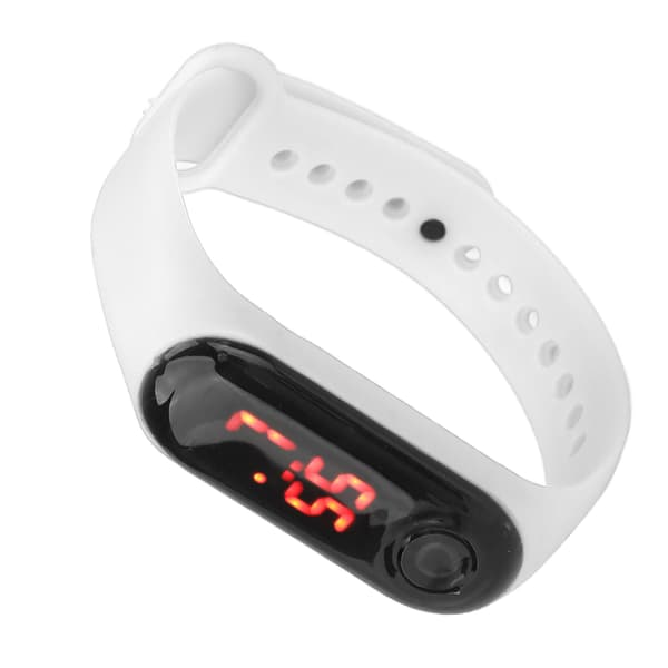 Mini Electronic Children's Watch Red LED Simple Student Sport Electronic Watch with Silicone Strap White