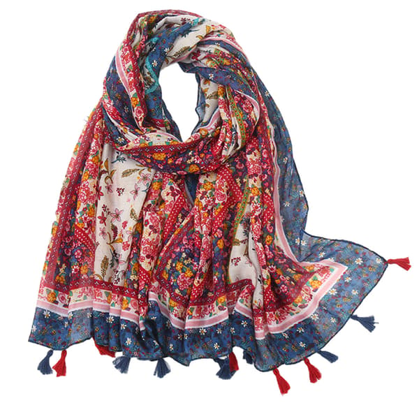 Lättviktig blommig tryckt scarf för kvinnor Höst Vinter Mode Fransad sjal
