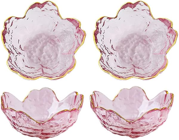 4 stk. glass Sakura-formede krydderfat Forrettstallerkener Dippskåler