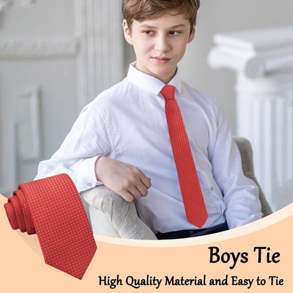 Slips for gutter, selvbindende barneslips, ensfarget gutteslips, konfirmasjon/skole, rød - Red