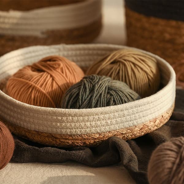 Straw Storage Baskets Fruit Storage Gourd Grass Trays for Bedroom, Bathroom, Laundry Room or Kitchen 28 x 6 cm -A
