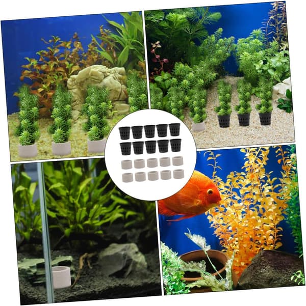akvarium vannplanter holder sett svart fra keramikk og plast -