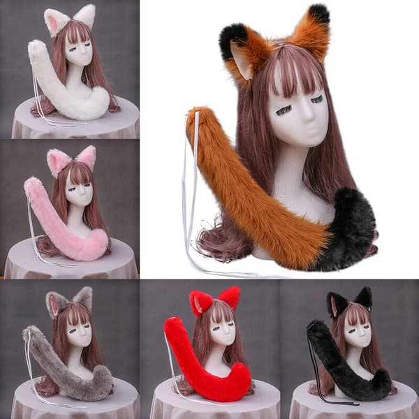 Fox Wolf Animal Cosplay Costume Ears Tail Set Hairpin Plush