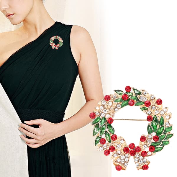 2 stk Rund Form Rhinestone Julestil Brosje Legering Krage Nål Klestilbehør Smykker Gave