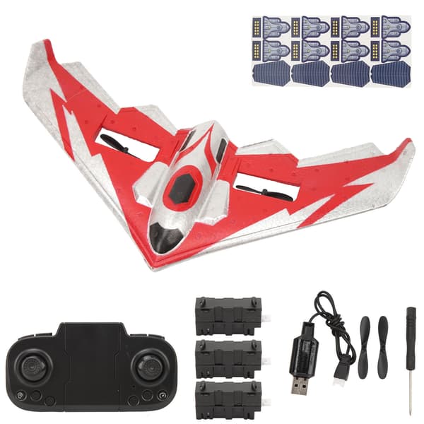 RC Flygplan Kit Glidflygplan Fjärrkontroll EPP Skumflygplan med LED-ljus för Nybörjare Vuxna Barn Röd 3 Batterier