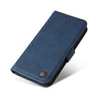 PU Leather Phone Case Compatible For Samsung Galaxy S23 Ultra, Tree Pattern Metal Button Lines Imprinted Wallet Stand Skin-friendly A(Blue)