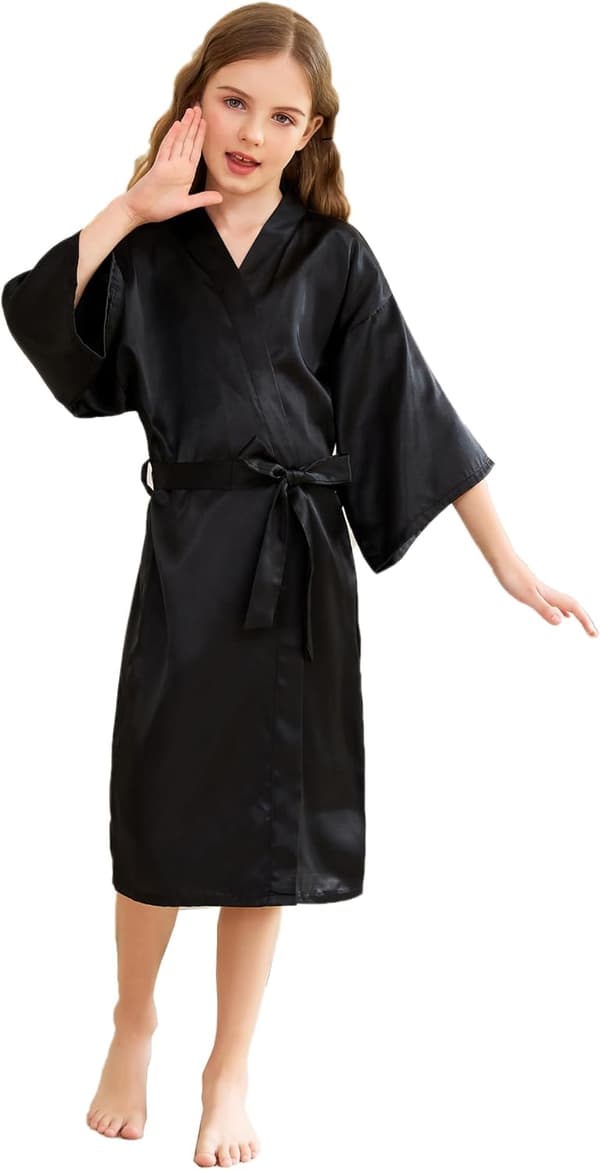 Jenter Satengsilke Kimono Robe Badekåpe Nattkjole for Spa Bryllup Bursdagsfestkjole 5-7 år 5-7 years