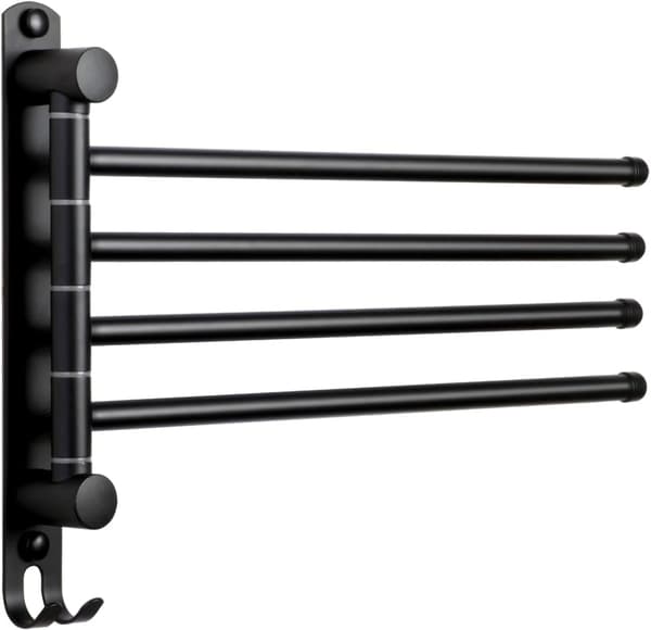 Black Bathroom Towel Bar with 4 Bars 180° Rotating Towel Rails S