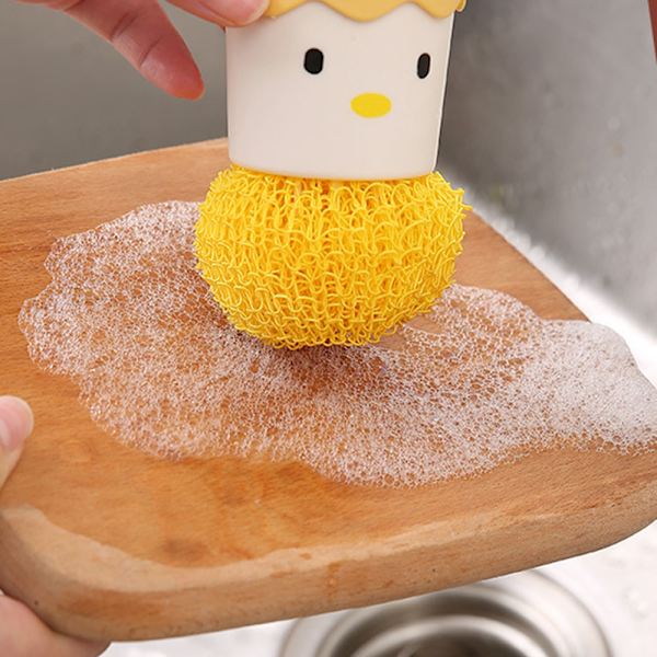 Chicken Egg Shape Pot Brush Adorable Multipurpose Pot Cleaning Tool for Kitchen Yellow Yellow