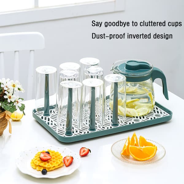 Creative Glass Water Glass Rack, Tea Tray, Teacup Storage, Upside-Down Cup Drainage Rack, Drying Rack (Green)