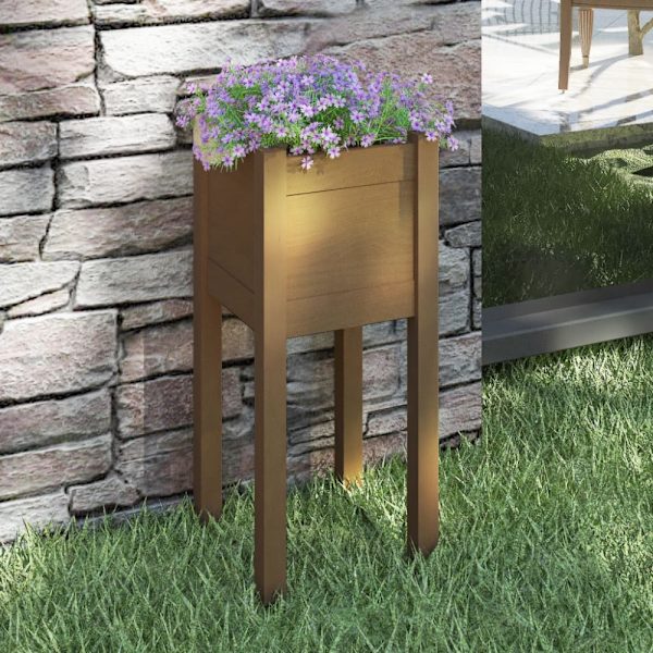 Plant box honey brown 31x31x70 cm solid pine