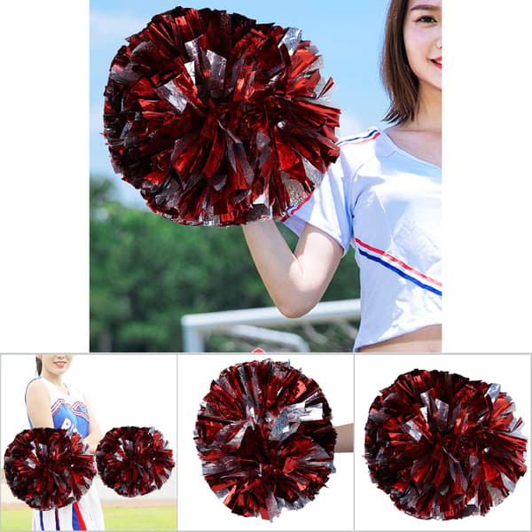 Cheerleading Pom Poms Pompoms til Dansefest Skolesportsbegivenhed (Sølv+Rød)