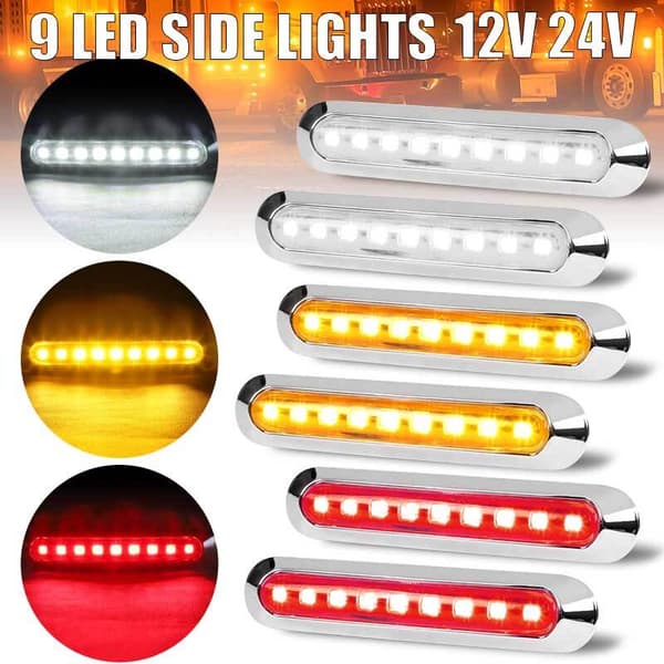 4 stk røde 9 LED markeringslys for bobil, tilhenger, lastebil