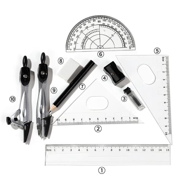 Ritsetkompass Set 10 st Skolmatematik Graderingsskiva Linjaler fo