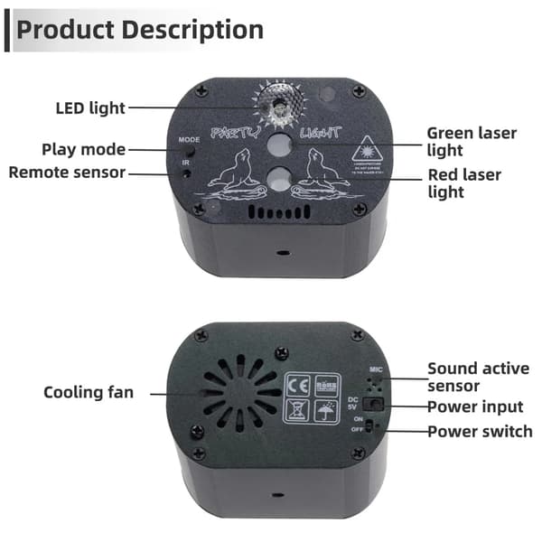 Mini laserlampe UV6 hull 60 figur USB mønster stjernehimmel pr