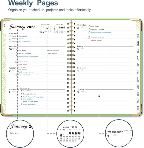 2025 Weekly Planner A5 Size 21x15cm Daily Overview One Week Two Pages With Bookmarks And Stickers Pink
