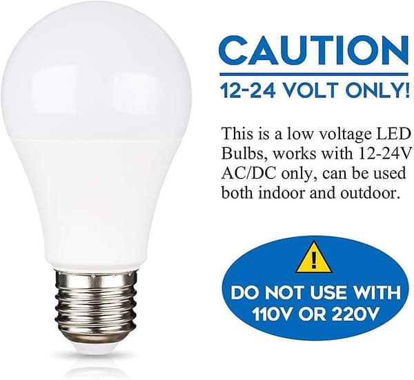 E27 9W 220V LED Koldhvid 6500K til Camping, 75W Halogen Ækvivalent, AC DC 12 Volt 24 Volt E27 LED-pære til Solpanel/Garage/Have, Ikke- [DB]