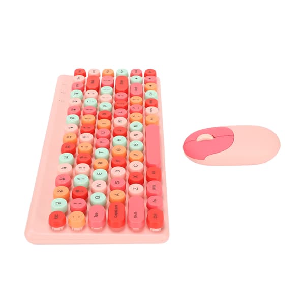 Wireless Keyboard and Mouse Combo 2.4GHz Wireless Mouse 86 Keys Colorful Keyboard Set with USB Receiver Pink