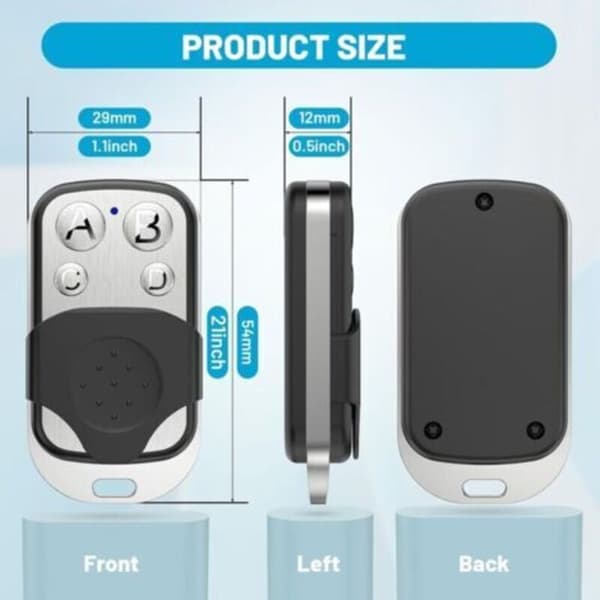 Universal Gate Remote Control 433.92 MHz, Wireless 4-Button Garage Door Remote Copy, 3-Piece Key Fob
