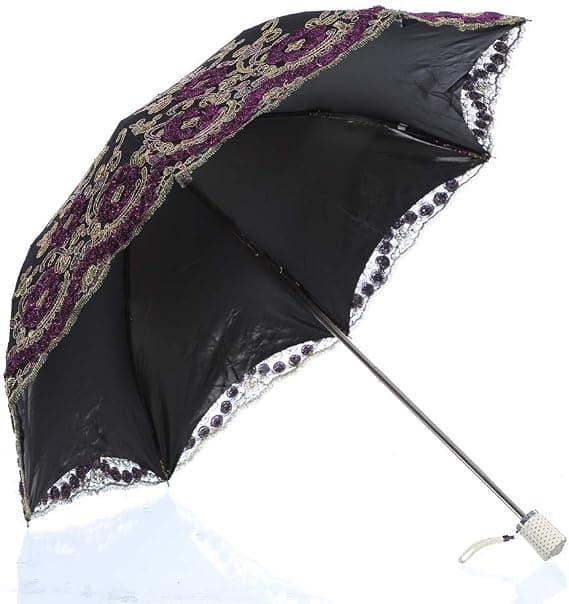 Dameblonde 2-foldbar UV-parasol Sne/Regn/Sol Paraply Broderi Bryllupsparaply