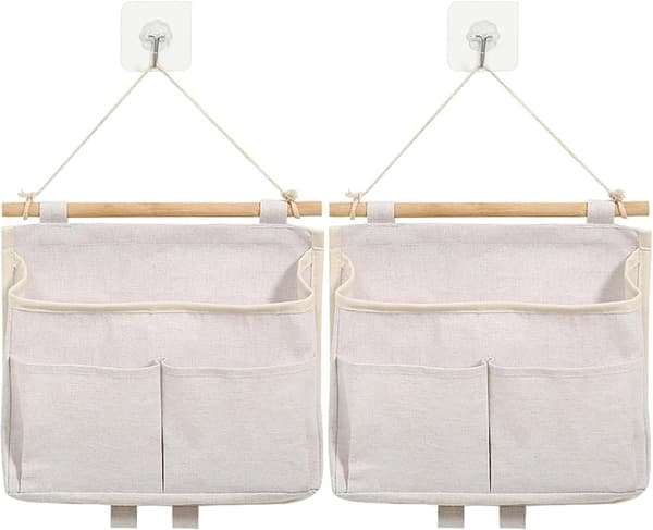 2-Door Storage Bags - Hanging Organizer with Compartments and Hooks, Foldable - 25*23*6 cm - White
