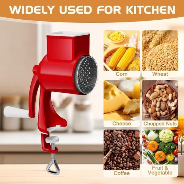 Manual Nutcracker with 2 Removable Drum Blades, Cheese Grater with Crank, Peanut Grinder, Almond Grinder