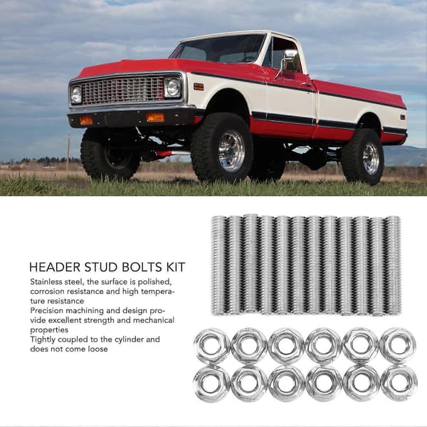 12 stk. rustfrie sylinderhodebolter, eksosmanifoldbolter, erstatning for Chevy V8 LSX LS1 LS2 LS3 LS6 LS7