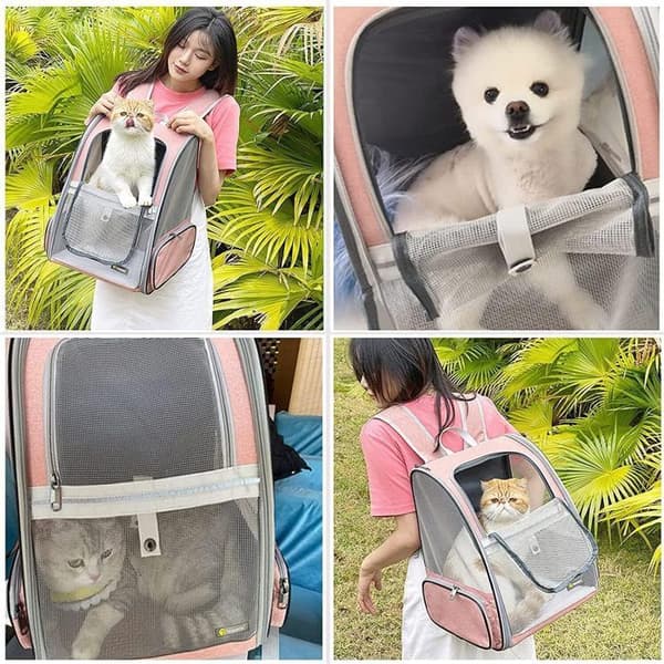 Pet Backpack - Breathable Foldable Bag for Dogs and Cats - Pink